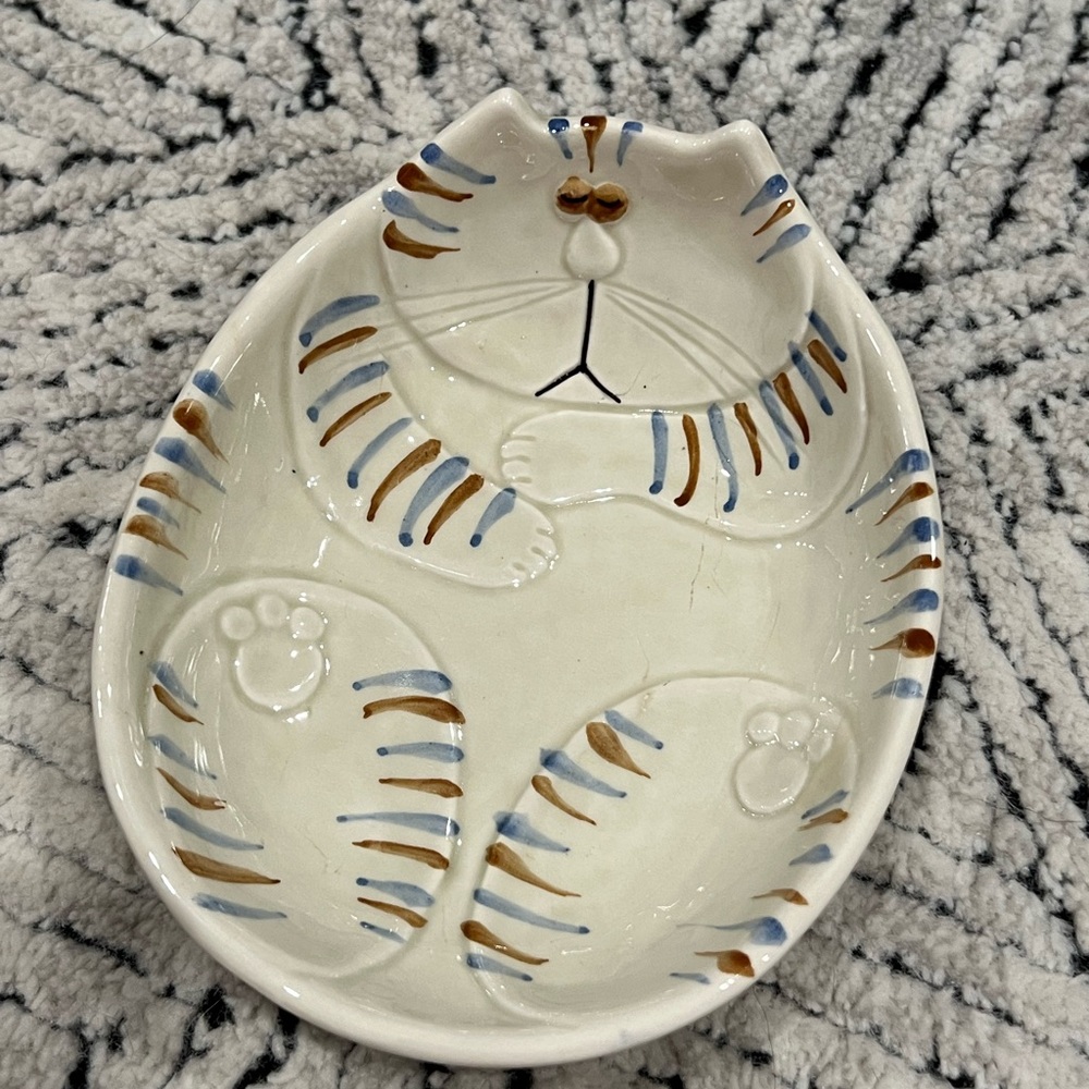 RARE Fitz and Floyd Cat Nap Trinket Dish Bowl 1977 Glaze Ceramic Fat Cat Vintage - Picture 6 of 9